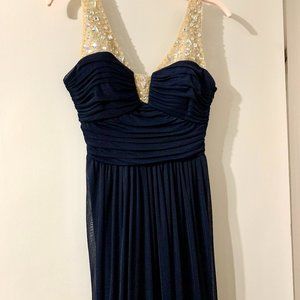 Maxi Navy Blue Gown with Top Sequin Detail